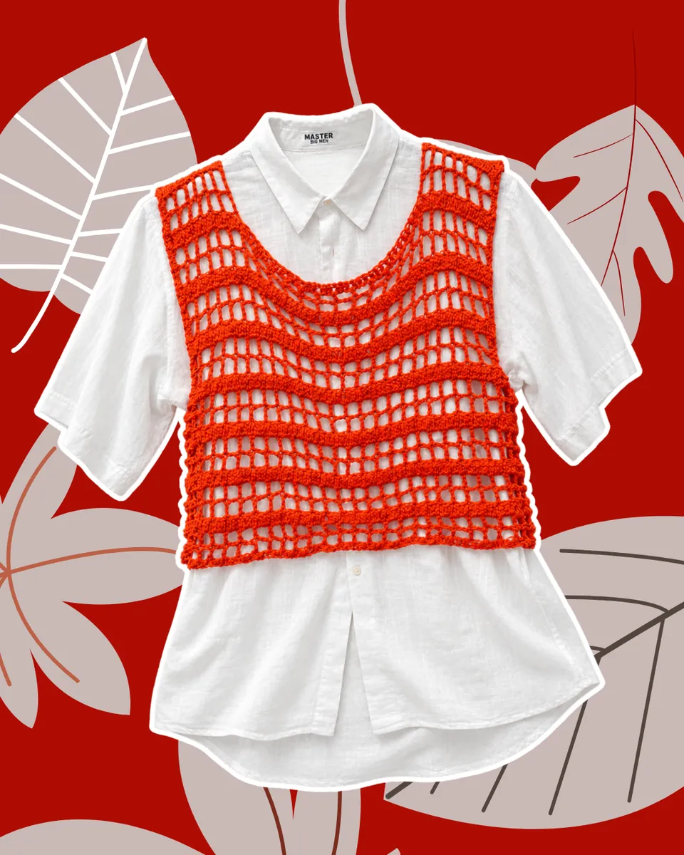 Gilet Short all'Uncinetto Rosso Arancio Traforato | Smanicato Fatto a Mano
