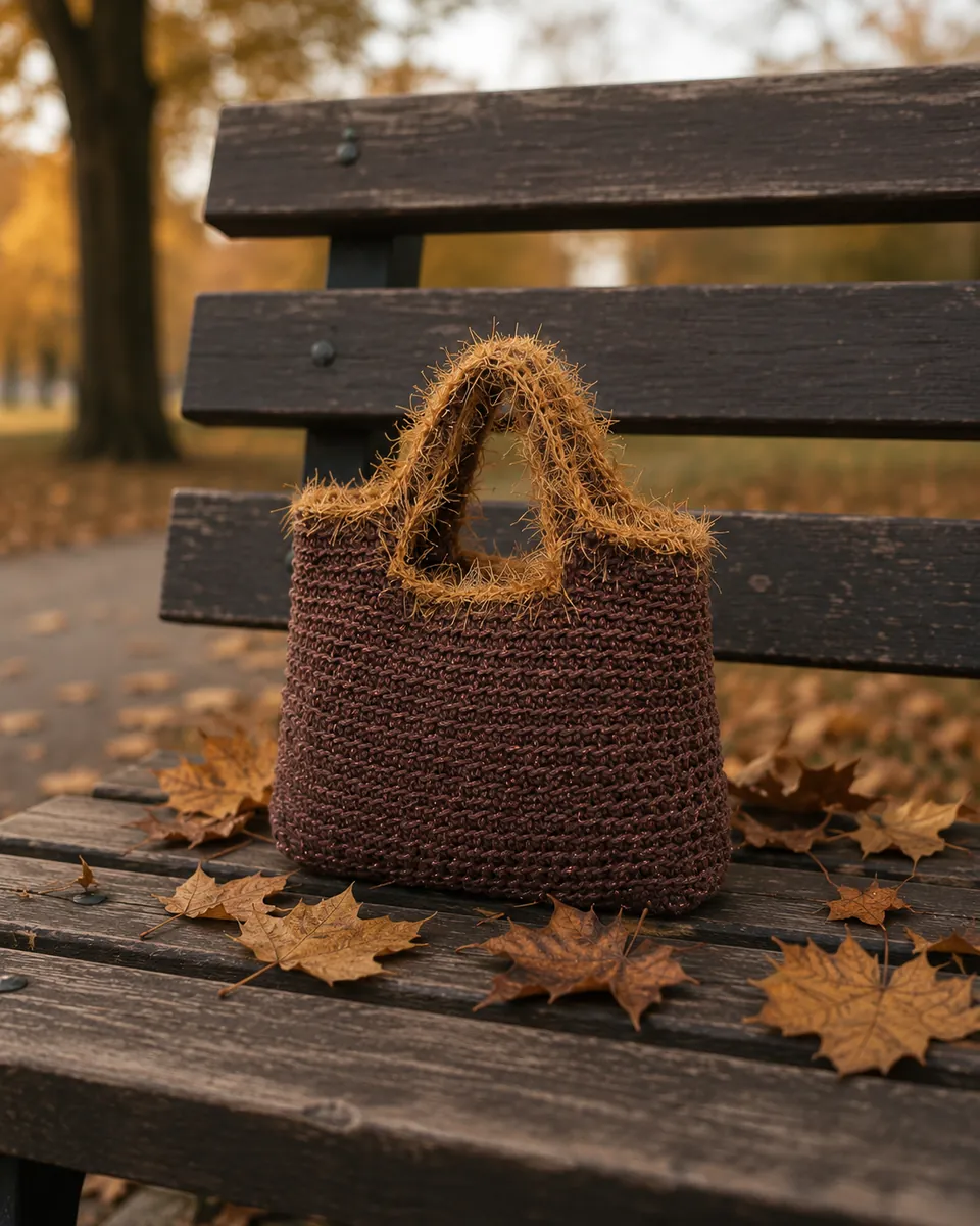 Borsa Tote all'Uncinetto Marrone Cioccolato con Dettagli Pelosi Dorati | Borsa Artigianale Fatta a Mano, foto 6
