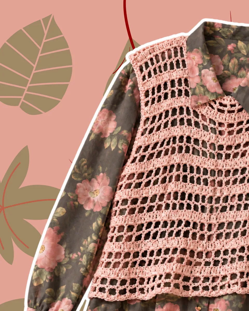 Gilet Short all'Uncinetto Rosa Antico Traforato | Vest Smanicato Fatto a Mano, foto 2