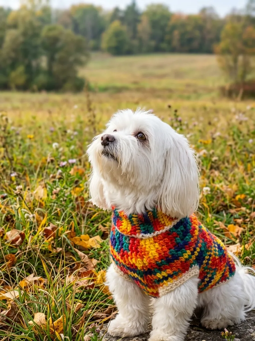 Maglioncino per Cani "Rainbow Hug" — all'uncinetto fatto a mano — Lavorato all'uncinetto punto dopo punto, questo maglioncino unisce…