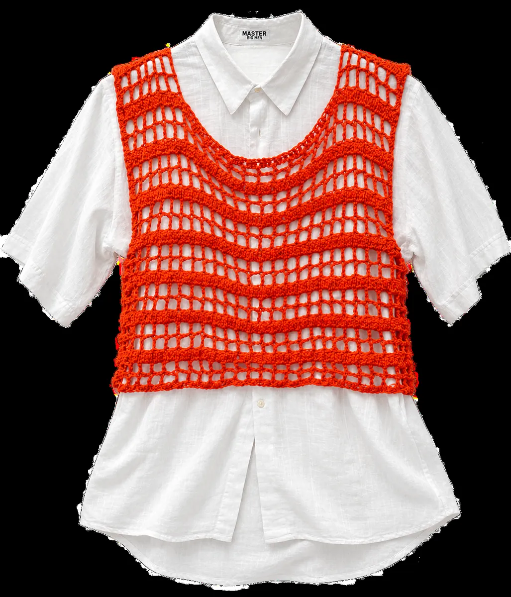 Gilet Short all'Uncinetto Rosso Arancio Traforato | Smanicato Fatto a Mano, foto 7