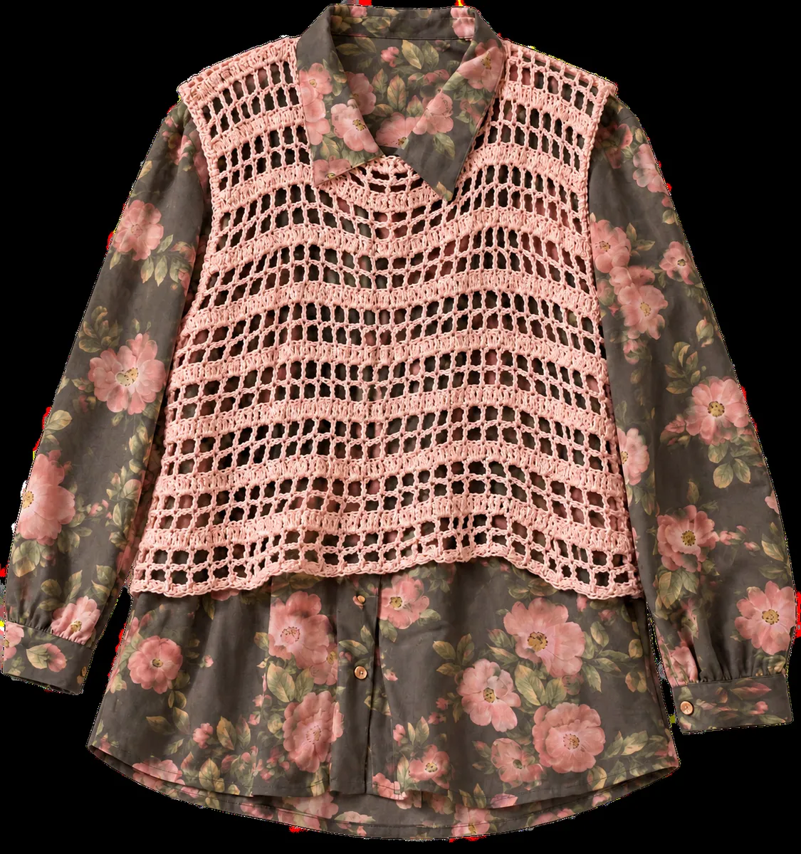 Gilet Short all'Uncinetto Rosa Antico Traforato | Vest Smanicato Fatto a Mano, foto 5