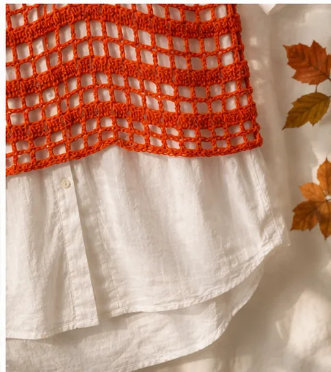 Gilet Short all'Uncinetto Rosso Arancio Traforato | Smanicato Fatto a Mano, foto 6