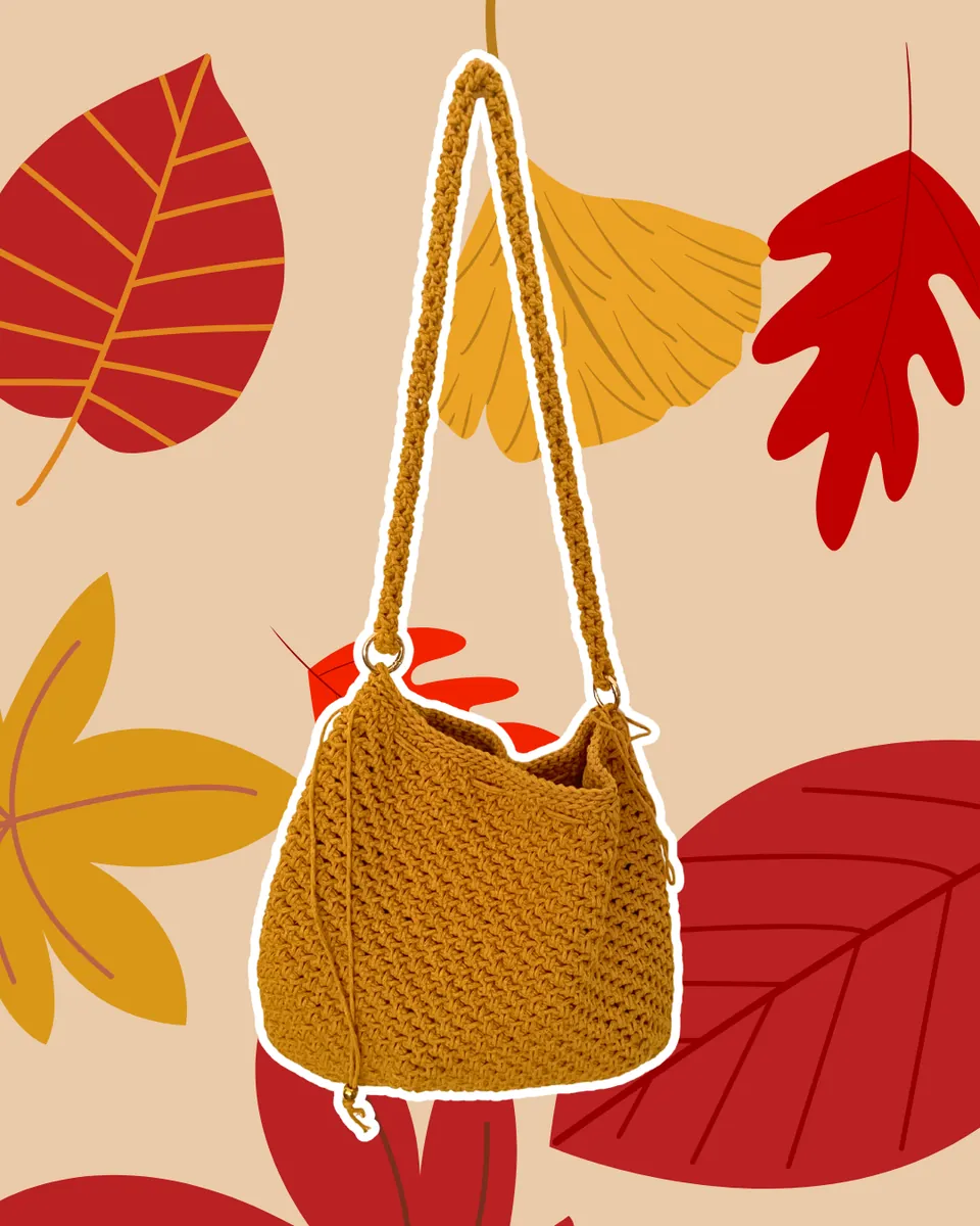 Borsa Secchiello all'Uncinetto Giallo Senape / Miele con Tracolla | Borsa Handmade, foto 3