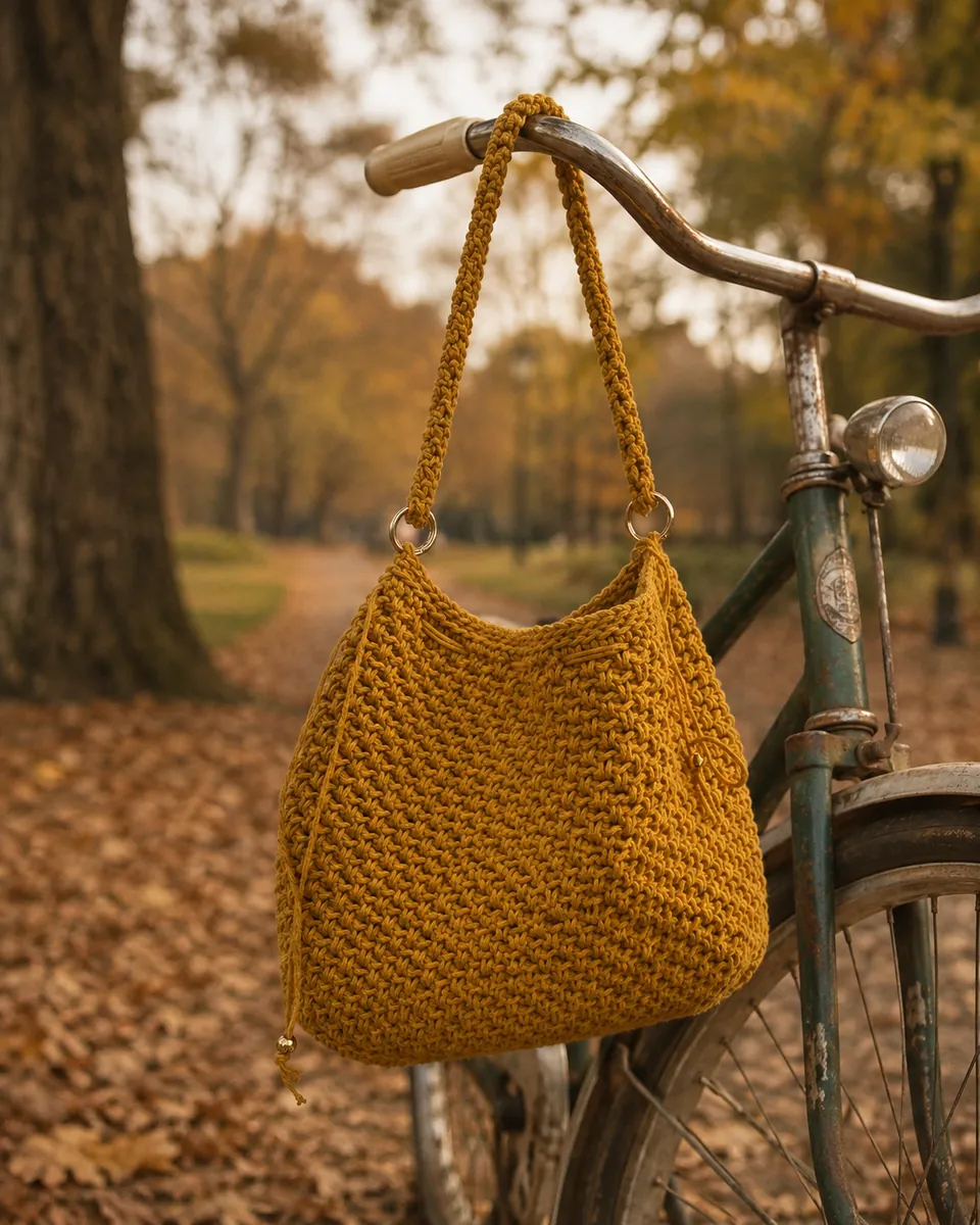 Borsa Secchiello all'Uncinetto Giallo Senape / Miele con Tracolla | Borsa Handmade, foto 4